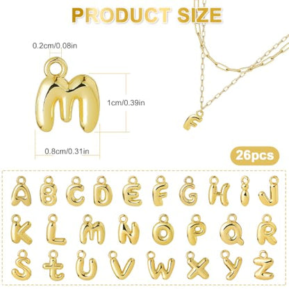 Shudyear Charms Letter Gold Bubble Alphabet A-Z Pendant for Jewelry Making DIY Bracelet Necklace Initial Charms - 18K Gold Bubble Letters for Custom Name Gifts Keychain Crafts