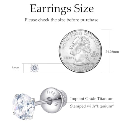 Limerencia Birthstone Screw Back Earrings G23 Implant Grade Titanium Stud Earrings Hypoallergenic Cubic Zirconia Posts Studs Jewelry Gifts for Girls Sensitive Ears - color: April