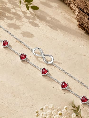 Prismata Infinity Birthstone Charm Link Bracelet/Anklet 925 Sterling Silver Adjustable 12 Months Birthstone Infinity Bracelet/Anklet Birthday Jewelry Gifts for Women Her - color: 01-January, size: 9‘+2’ Anklet
