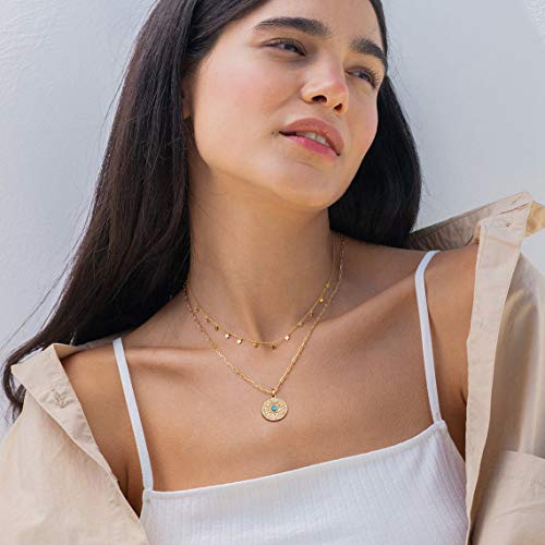 Aobei Pearl 18K Gold Plated Moon Star Lion Evil Eye Love Heart Cross Pendant Necklace Medallion Paperclip Chian Choker Layering Jewery for Women - color: 18K Gold Plated Evil Eye