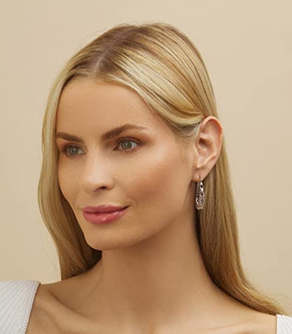 Barzel 18K Gold Plated Filigree Hoop Earrings - color: White Gold