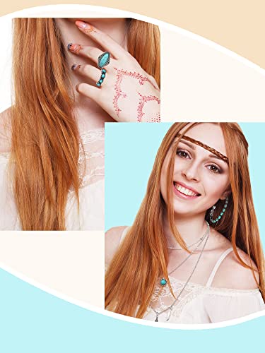 Ecally Bohemian Western Jewelry Turquoise Set Women Country Pendant Long Choker Layered Bracelets Earrings Ring for Women - color: Turquoise, style: Boho