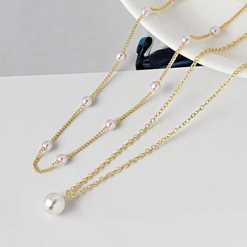 OGD Gold Pearl Necklace Set for Women 14K Plated Layered Daisy Choker Gift - color: Gold Pearl Necklace-2PCS