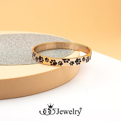 555Jewelry Stainless Steel Solid Slip-On Dog Lover Paw Cuff Bangle for Women & Ladies - color: Rose Gold