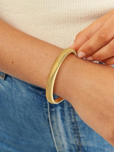 U7 Stretch Bracelets for Women Stainless Steel 18K Gold Plated Bangle Bracelets,Non Tarnish Link Bracelets,10mm,16mm,20mm - color: 01.Gold-10mm