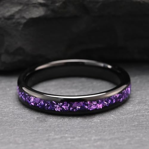 Tungsten Rings for Men and Women 8mm/4mm Men’s Wedding Bands | 8mm Black Inlaid Purple Galaxy Opal Fashion High Polished Suitable for engagement and anniversary parties comfortable fit - color: 4mm black and purple