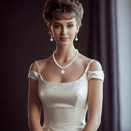 Glenmal Pearl Rhinestone Jewelry Set for Women Pearl Necklace Bracelet Earrings for Wedding Halloween Bridal Shower Tea Party - style: Refined Style