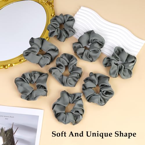 Satin Scrunchies for Women – 8PCS Green Silk Hair Ties – No Crease, Frizz-Free, Gentle Elastic Hair Bands for Thick & Thin Hair, Soft & Stylish Hair Accessories Gifts - color: Large-Sage green