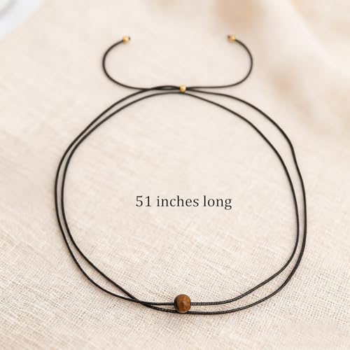 Tiger Eye Brown Wooden Beaded Layered Pendant Necklace for Women Men, Healing Crystal Natural Stone Blessing Women Necklaces Protection Fashion Jewelry Gift - color: Black Brown
