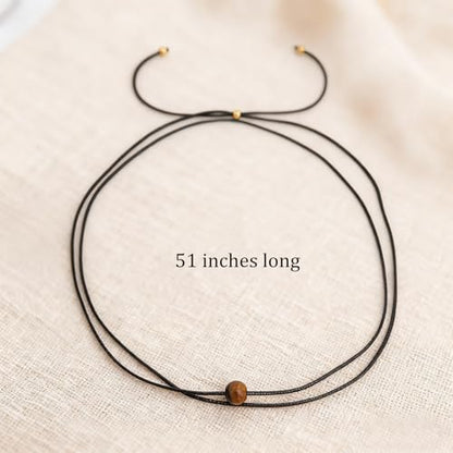Tiger Eye Brown Wooden Beaded Layered Pendant Necklace for Women Men, Healing Crystal Natural Stone Blessing Women Necklaces Protection Fashion Jewelry Gift - color: Black Brown