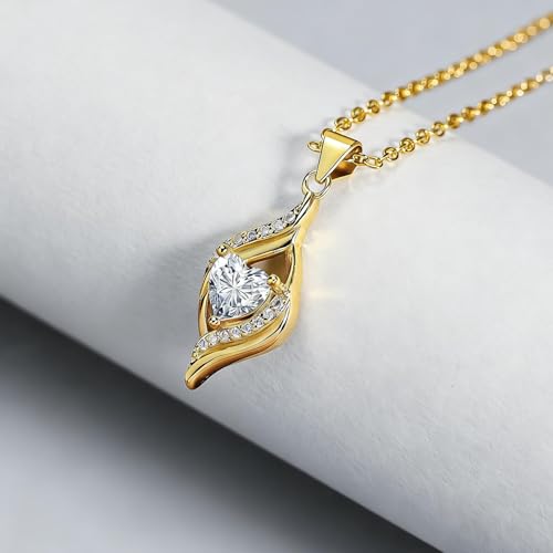 Birthstone Necklace for Women, 14K Gold Plated Heart Cubic Zirconia Pendant, Dainty Birthstone Jewelry Necklace Gifts for Birthday, Valentine’s Day Mother's Day - color: April-Diamond