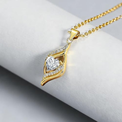 Birthstone Necklace for Women, 14K Gold Plated Heart Cubic Zirconia Pendant, Dainty Birthstone Jewelry Necklace Gifts for Birthday, Valentine’s Day Mother's Day - color: April-Diamond