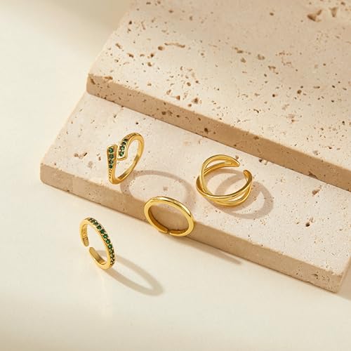LOFITOR 4PCS Gold Toe Rings for Women Non Tarnish Waterproof Toe Ring Set | 14K Gold Filled Dainty Stackable Cute Thin Adjustable Open Band Toe Ring Cz Foot Jewelry For Beach Summer Hawaiian - style: Green CZ Style
