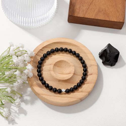Raicegs 4 6 8MM Beaded Bracelets Healing Crystal Bracelet for Women Men Natural Stone Handmade Stretch Bracelet Reiki Spiritual Jewelry - color: Black Tourmaline, size: 6mm