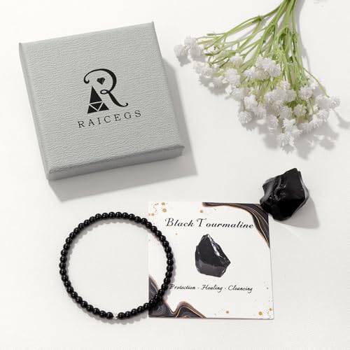 Raicegs 4 6 8MM Beaded Bracelets Healing Crystal Bracelet for Women Men Natural Stone Handmade Stretch Bracelet Reiki Spiritual Jewelry - color: Black Tourmaline, size: 4mm