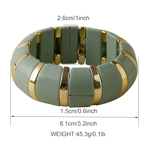 YBMYCM Acrylic Chunky Bangles Bracelets for Women Resin Gold-plated Stackable Stretch Bracelet Wide Wristbands Gift Jewelry - color: Light gray green