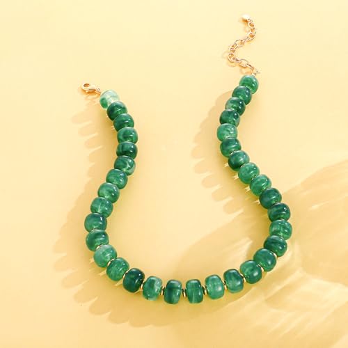 Beaded necklace for Women Boho Bead Gemstone Chunky Necklace Big Bead Necklace Fashion Trendy Summer Necklaces Jewelry Gifts - color: Green Beaded
