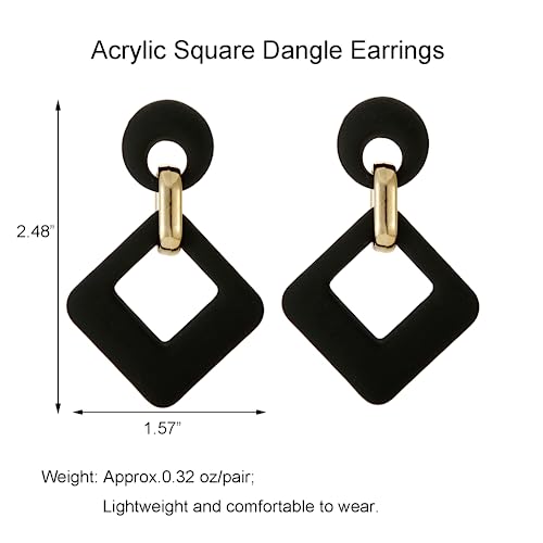 RUOFFETA Acrylic Rectangle Earrings, Fashion Acrylic Square/Oval/Hoop Statement Drop Earrings for Women - color: Black