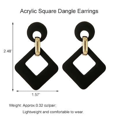 RUOFFETA Acrylic Rectangle Earrings, Fashion Acrylic Square/Oval/Hoop Statement Drop Earrings for Women - color: Black