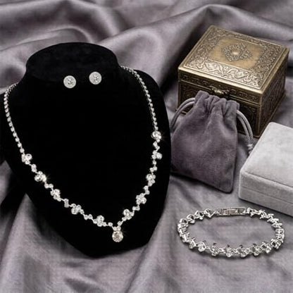 Silver Tennis Necklace and Bracelet Set for Women Wedding Jewelry Sets for Brides Earrings Prom Bridesmaid Jewelry - color: Silver03