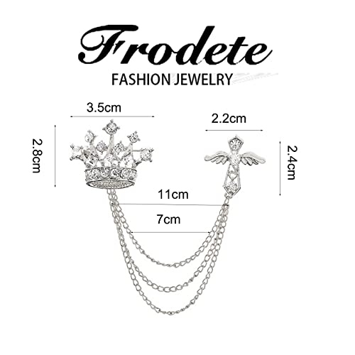 Collar Chain Pin for Men and Women - Hanging Tassel Brooch Lapel Pin for Business Suits - Bar Pin With Long Chain - Gifts - color: H: crown silver