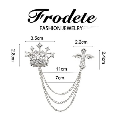 Collar Chain Pin for Men and Women - Hanging Tassel Brooch Lapel Pin for Business Suits - Bar Pin With Long Chain - Gifts - color: H: crown silver