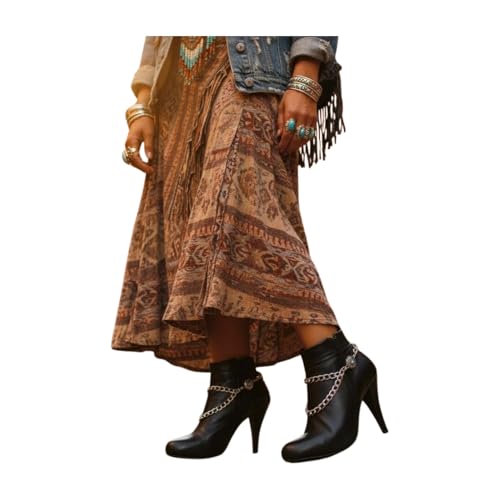 TrendyFashionJewelry Women’s Turquoise Concho Boot Chains – 2 Pcs Pair, Silver Double-Layer Boot Anklet Bracelets, Adjustable 11–15 in, Western Cowgirl Flower Charm, Handmade in USA BC25