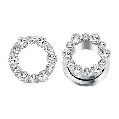 Tunnels Gauges, 2PCS Stainless Steel Tunnel Set Hollow Flower with Round Cubic Zirconia Screw Back Ear Gauges Plugs Tunnels 2G - 5/8 inch Ear Piercing Jewelry - color: Silver, size: 2G(6mm)