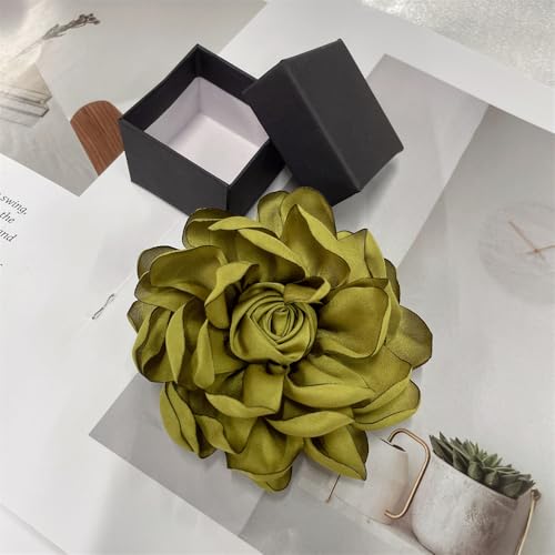 Dainty Fabric Rose Flower Large Brooch Lapel Pins Flower Brooches Pin Classic for Wedding Party Dance Banquet for Women Dress Suit Clothes Accessories Jewelry 100mm - color: Olive Green