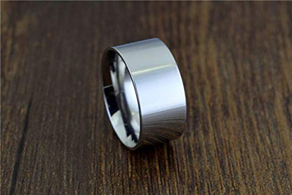 10mm Wide Stainless Steel Ring Simple Stylish Style Rose Gold/Silver Big Band Polished Flat Top for Men Women Size 5-15 - color: Silver