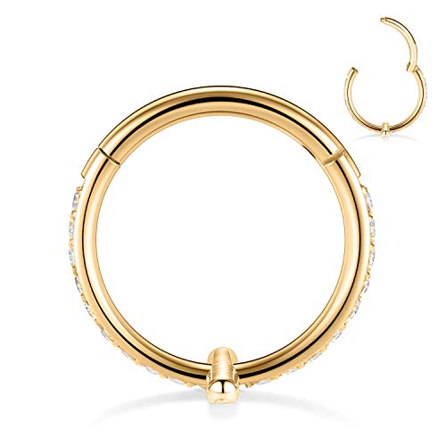 16G Cartilage Earring Hoop 316L Surgical Steel Daith Helix Conch Earrings Tragus Rook Earrings CZ Opal Septum Jewelry Seamless Clicker Nose Rings Hinged Segment Ring Hoop Earring for Women Men - color: 1PC,Gold,Cross CZ