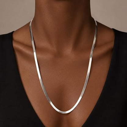 WomenGifts 14K Gold Silver Plated Herringbone Necklace for Women, Dainty Snake Chain Choker, Trendy Simple Long Layered Jewelry Non Tarnish, 3/4/5/8mm,14,16,18,20,22,24,26 Inch Thin & Chunky Options - color: Silver, style: 3mm-26inch