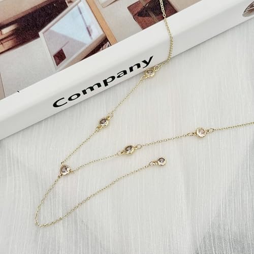 Lariat Gold Necklace for Women, Dainty Long Necklace Y-Shaped Layered Beaded Chain Drop 14k Gold Plated/Silver Necklaces Trendy CZ Diomand Simple Jewelry for Women Gift - color: Gold-Y-5CZ