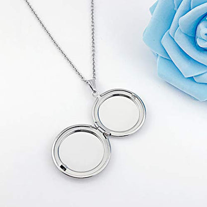 YOUFENG Round Locket Necklace that Holds Pictures Heart Circle Shape Lockets Gift for Jewelry - style: Round flower locket