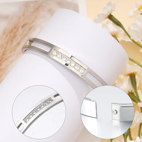 MILAKOO 6/8mm Gold/Silver Color Bangle Hollow Stainless Steel with Rhinestone Bracelets - color: Silver, size: 8mm