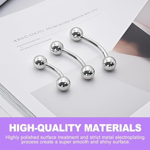 8 PCS 16G Curved Barbell 6mm 8mm 10mm 12mm Steel Eyebrow Rings Rook Daith Helix Cartilage Earring Vertical Labret Lip Piercing Jewelry Unisex