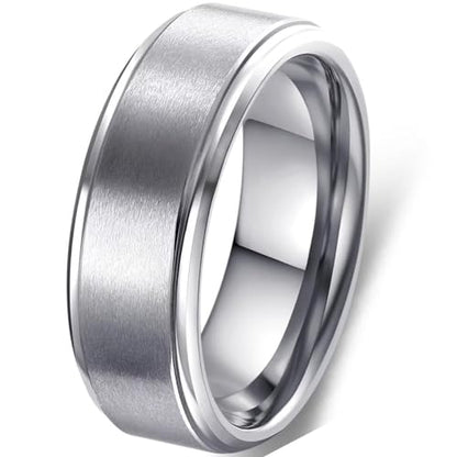 6mm 8mm Men Women Black Silver Gold Tungsten Carbide Rings Wedding Bands Matte Brushed Finish Beveled Step Edges - color: silver 8mm step