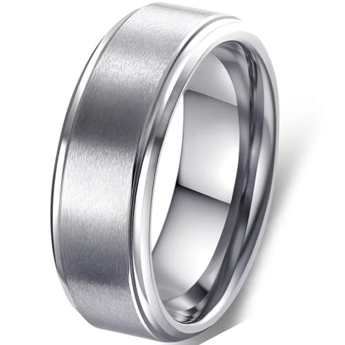 6mm 8mm Men Women Black Silver Gold Tungsten Carbide Rings Wedding Bands Matte Brushed Finish Beveled Step Edges - color: silver 8mm step