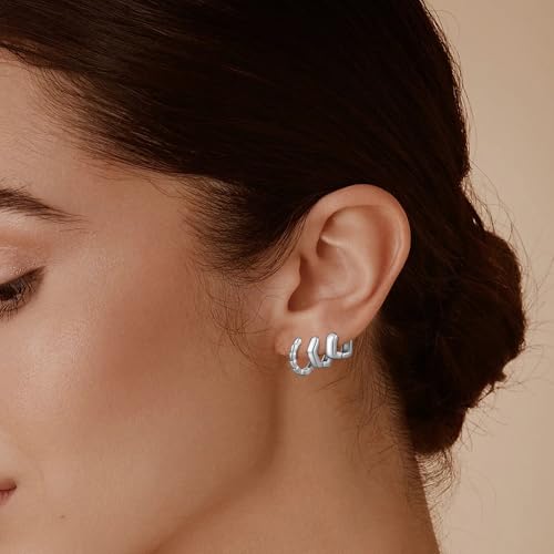 Wgoud Small Gold Hoop Earrings Set for Women, 6 Pairs 14K Gold Plated Hypoallergenic Lightweight Huggie Hoops Earrings, Trendy Cartilage Cubic Zirconia Earrings for Women Gifts. - color: 03Silver