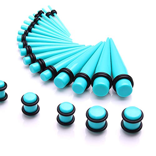 JieyueJewelry 50/54 Pcs Ear Stretching Kit 14G-00G | Acrylic Tapers & Plugs with Silicone Tunnels, Ear Gauges Expander Set Body Piercing Jewelry for Women and Men - color: Blue