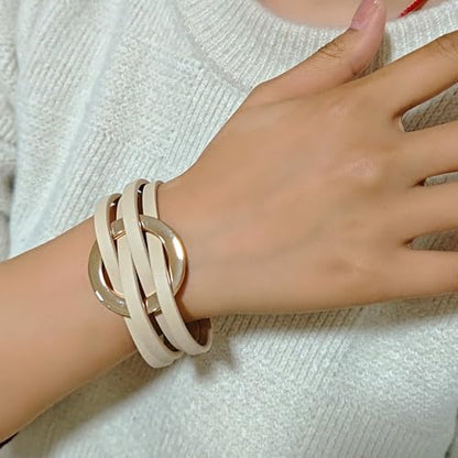 ZMANYIJEW Leather Wrap Bracelets for Women,Boho Cuff Bracelets Multi-Layer Crystal Beads Cuff Bracelet Multilayered Leopard Leather Braided Bangle Wrist Cuff Bangles - style: O-khaki