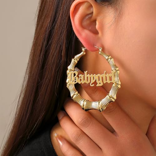 18K Gold Plated Bamboo Hoop Earrings for Women – Large Round Heart Design, 80/90s Ghetto Door Knocker Style, Trendy Hip Hop Jewelry Accessories - color: 1 Pcs Gold