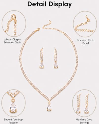 STONEFANS Gold/Silver Jewelry Sets for Women - Dainty Silver Rhinestone Necklace Earring Set Crystal Wedding Jewelry Sets for Brides Prom Accessories Bridesmaid Gifts - color: Gold