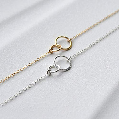Fettero Pendant Necklace Gold Choker Layered Coin Open Karma Circle Full New Crescent Moon 14K Gold Plated Simple Dainty Necklaces for Women Jewelry Gift - style: Double Circle Sliver