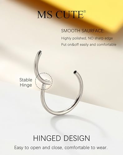 316L Stainless Steel Nose Ring Set – 3PCS Nose Hoops with Cubic Zirconia, 20G/18G, Silver/Black/Gold, 7mm/8mm Sizes, Seamless & Hinged Design for Sensitive Skin Jewelry - color: Silver, size: 20g 7mm