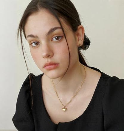 18k Gold Plated Chain Link Necklace for Women, Baroque Pearl/Compass Pendant Necklace - color: Tiny Heart