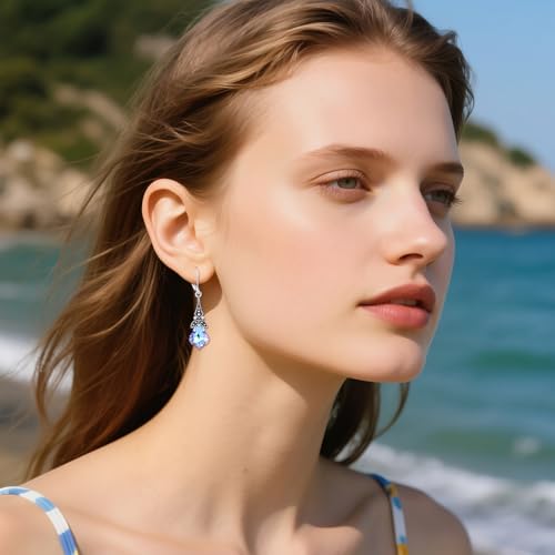 Vintage Crystal Earrings 925 Sterling Silver Retro Dangle Drop Leverback Earrings with Crystla from Austria, Birthday Jewelry Gifts for Women