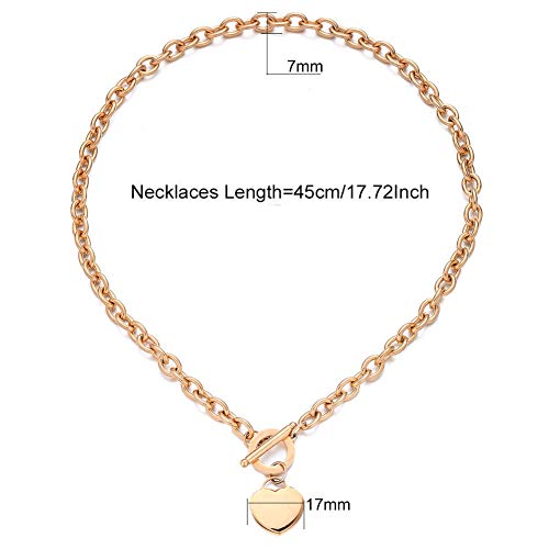 WangGao Elegent Love Stainless Steel Link Chain Blank Heart Charms Necklace for Women Toggle Clasp Closure - color: Rose Gold, size: 17.72inches