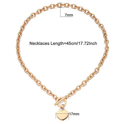 WangGao Elegent Love Stainless Steel Link Chain Blank Heart Charms Necklace for Women Toggle Clasp Closure - color: Rose Gold, size: 17.72inches