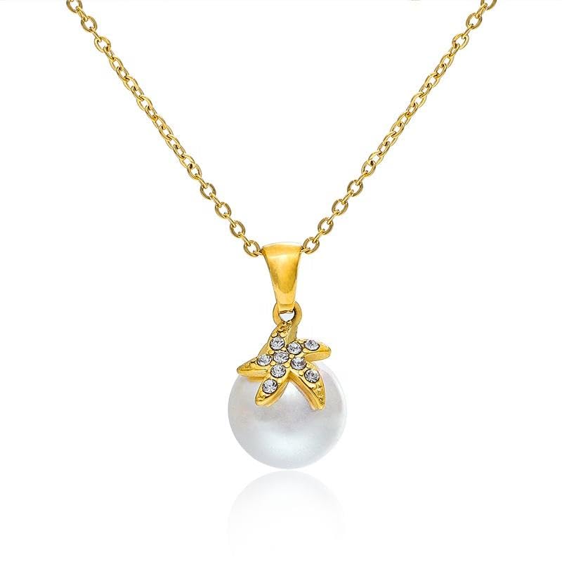 18K Gold Plated Pendant Necklaces - Dainty Minimalist, Waterproof, Non-Tarnish Fashion Jewelry for Women - style: Pearl Starfish pendent
